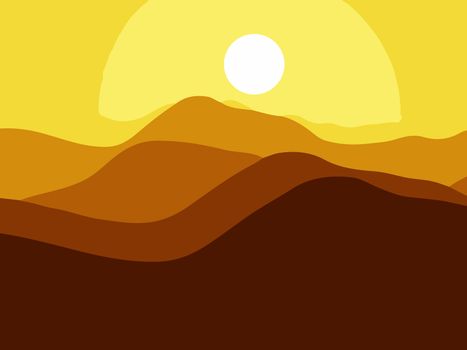 Mountains on the Sun background.  illustration.