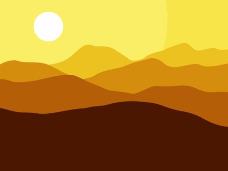 Mountains on the Sun background.  illustration.