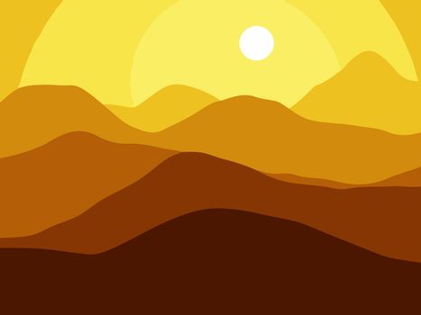 Mountains on the Sun background.  illustration.