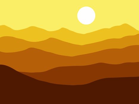 Mountains on the Sun background.  illustration.