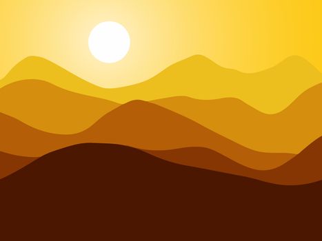 Mountains on the Sun background.  illustration.