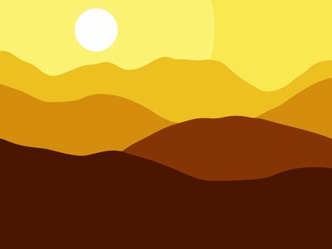 Mountains on the Sun background.  illustration.