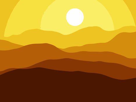 Mountains on the Sun background.  illustration.