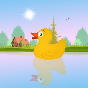 illustration of duck in the lake in summer