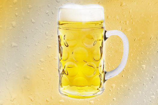  Beer mug on yellow background Drop.