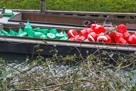 Red and green buoys as marking the shipping waterway.