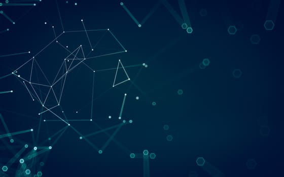 Abstract polygonal space low poly dark background with connecting dots and lines. Connection structure. 3d rendering