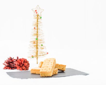 Scottish shortbread fingers in a festive christmas setting.