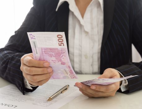 personal loan from a bank employee. finances concept. selective focus.