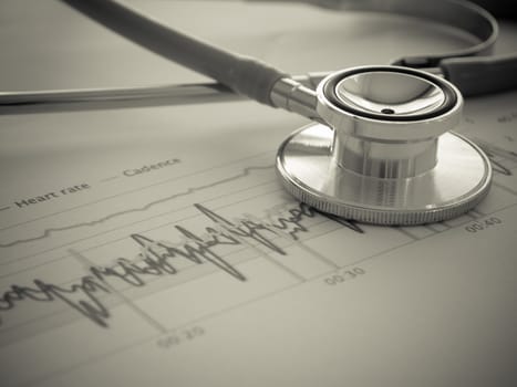 closeup stethoscope on medical background