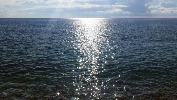 Solar Glare on the Waves on the Water of the Mediterranean Sea, French Riviera