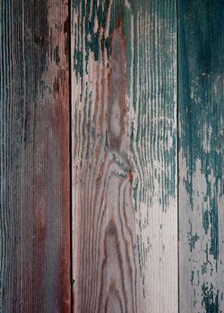 Background of Brown and Dark Green Peeling Old Wooden Board closeup