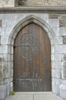 old wooden door with iron ornaments in Dublin