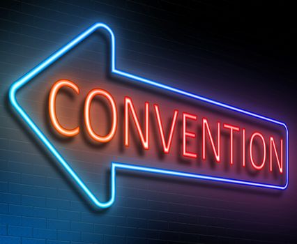 Illustration depicting an illuminated neon sign with a convention concept.