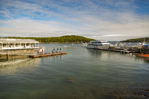 BAR HARBOR, ME - OCTOBER 02: Dockside lobster restaurant in historic Bar Harbor ME on October 02, 2016. Bar Harbor is a famous location in Down East Maine with a long history of lobstering.