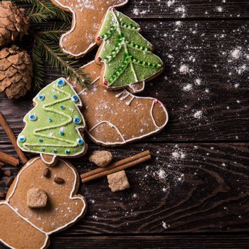 New year homemade gingerbreads with tea