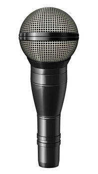 Digital illustration of a microphone with a black casing. Isolated from any background. 3D illustration.