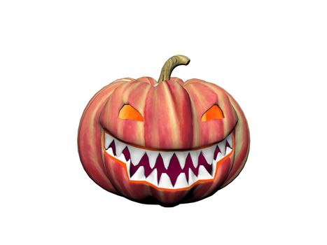 orange and black smiling pumpkin isolated in white background