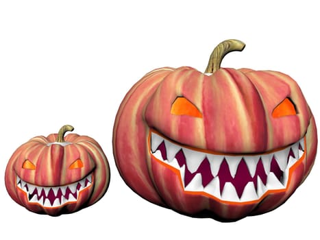 two orange pumpkins isolated in white background