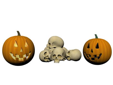 skeleton and pumpkin isolated in white background