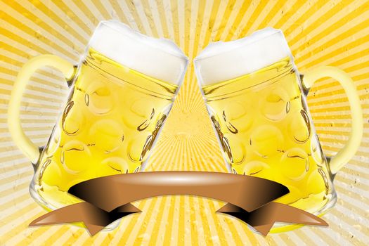 Beer glass or beer mug on retro stripes background