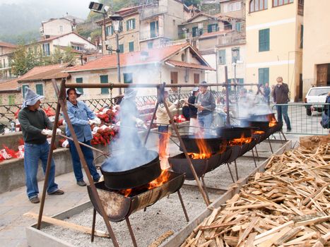 Ceriana, Italy - October 25, 2015: roasted chestnuts during a village festival