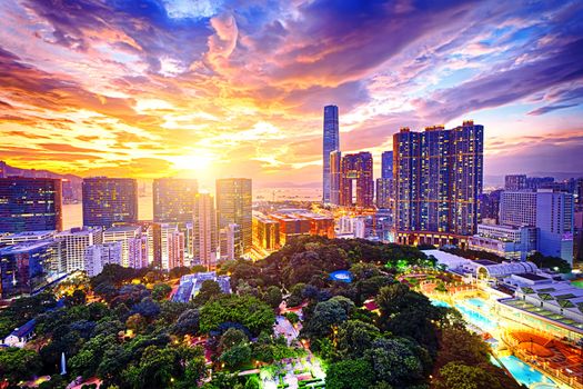 Hong Kong skyline at sunset