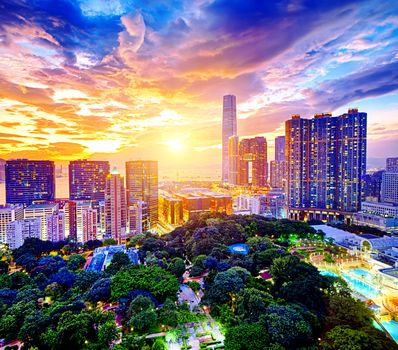 Hong Kong skyline at sunset