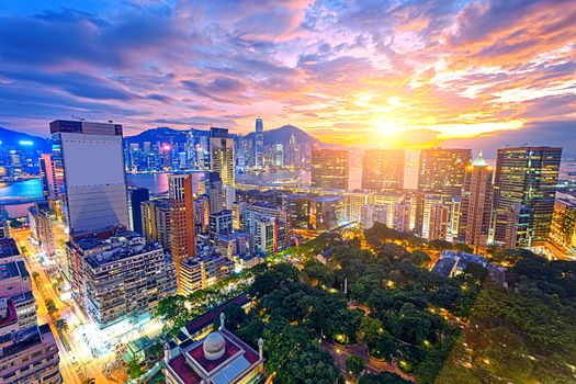 Hong Kong city sunset , Tsim Sha Tsui area