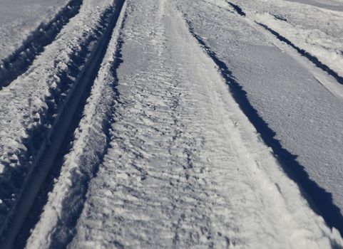 Snow covered path lined at december