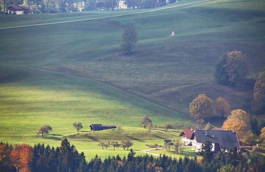 Sunny October day in Austria. Autumn in Alpine mountains