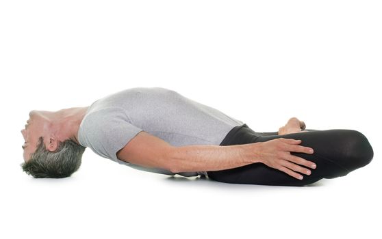 yoga man in front of white background