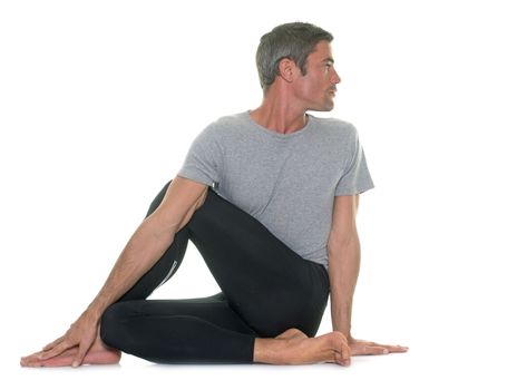 yoga man in front of white background