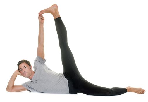 yoga man in front of white background