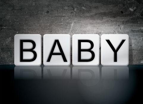 The word "Baby" written in white tiles against a dark vintage grunge background.