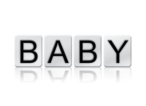The word "Baby" written in tile letters isolated on a white background.
