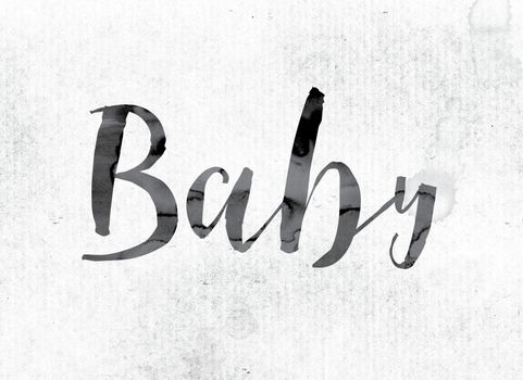 The word "Baby" concept and theme painted in watercolor ink on a white paper.