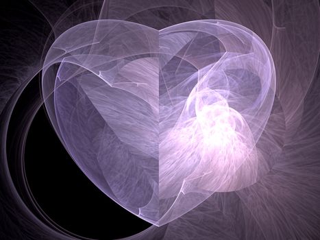 Abstract wavy heart computer-generated image. Fractal art for cards, covers, web design. Chaos waves, lines and curves.