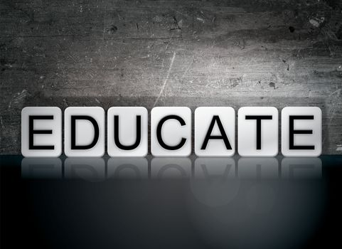 The word "Educate" written in white tiles against a dark vintage grunge background.