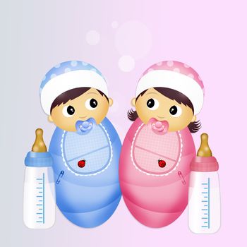 illustration of babies with baby bottle