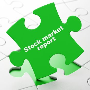 Money concept: Stock Market Report on Green puzzle pieces background, 3D rendering