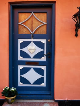 Traditional colorful craft vintage wooden front door Denmark