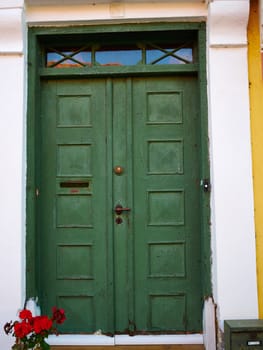 Traditional colorful craft vintage wooden front door Denmark