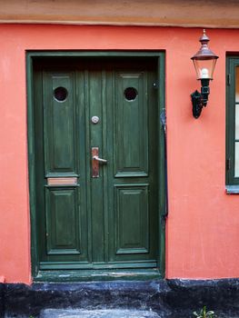 Traditional colorful craft vintage wooden front door Denmark