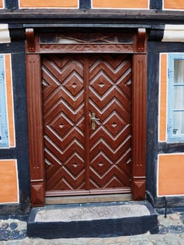 Traditional colorful craft vintage wooden front door Denmark