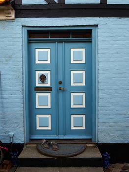 Traditional colorful craft vintage wooden front door Denmark