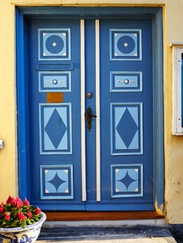 Traditional colorful craft vintage wooden front door Denmark