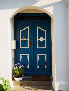 Traditional colorful craft vintage wooden blue front door Denmark