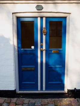 Traditional colorful craft vintage wooden blue front door Denmark