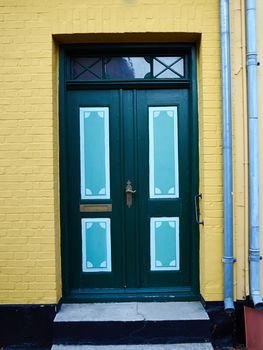 Traditional colorful craft vintage wooden green white front door Denmark